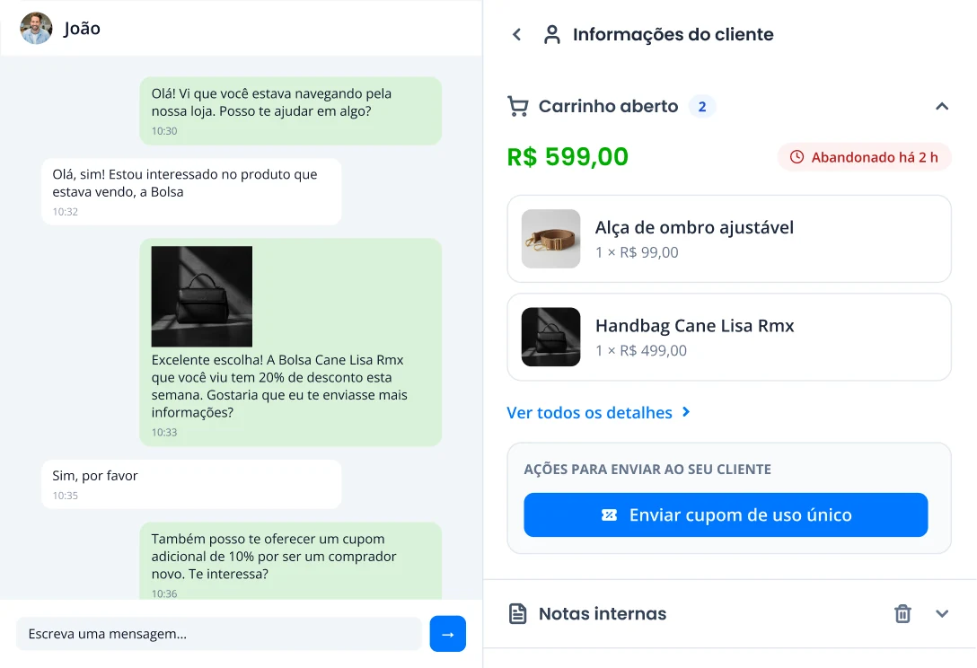 Carrinho e cupons para enviar